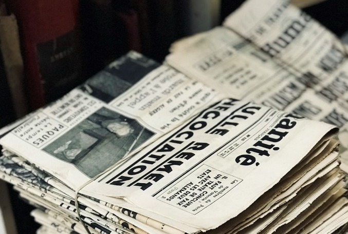 A stack of old newspapers